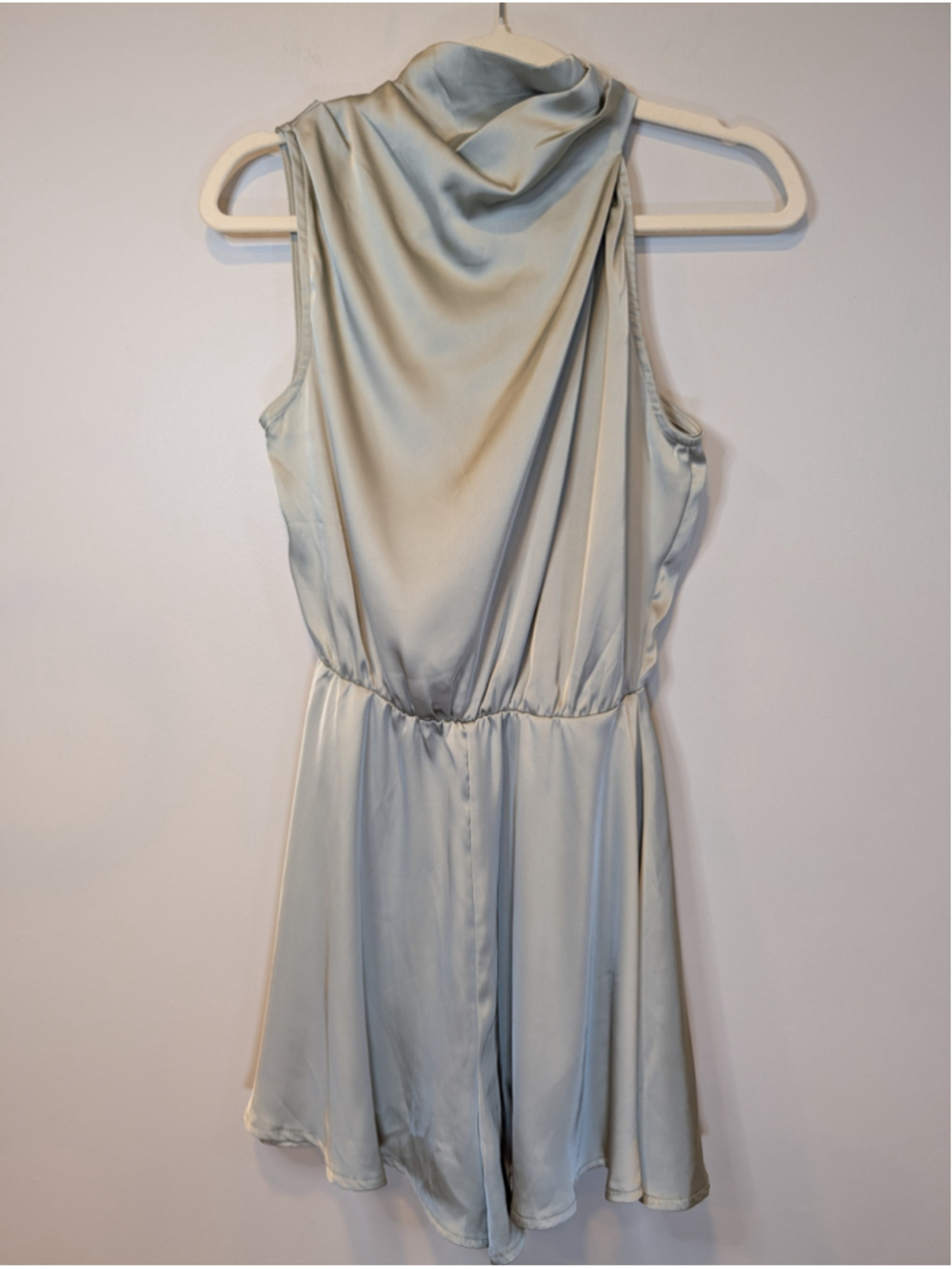 Hello Molly On A Drive Sage Green Satin Cowl Neck Halter Romper Playsuit XS